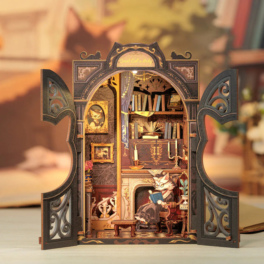 Book Nook Count Cat Study